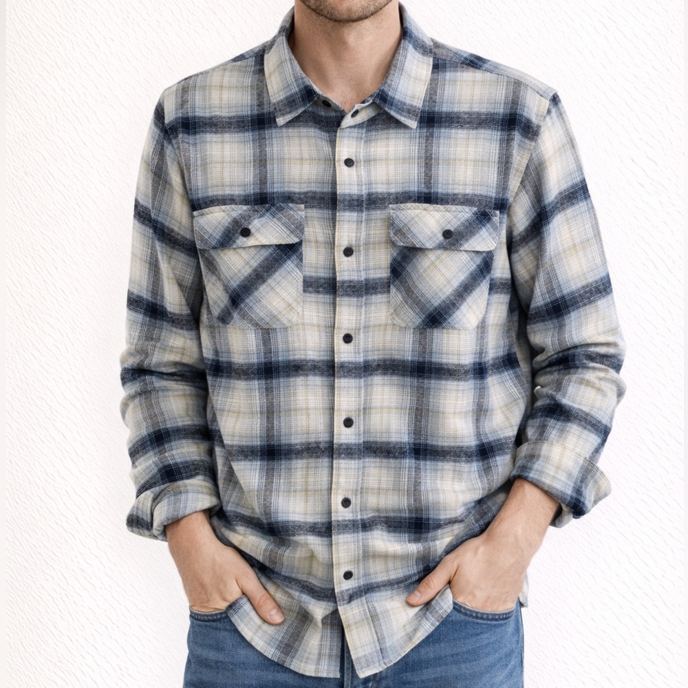 Frye Blue Plaid Flannel Button Down 3XL
